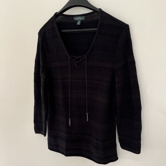 LAUREN Ralph Lauren Boho Western Knit Cotton Aztec Jumper, Black- Medium - Picture 5 of 8